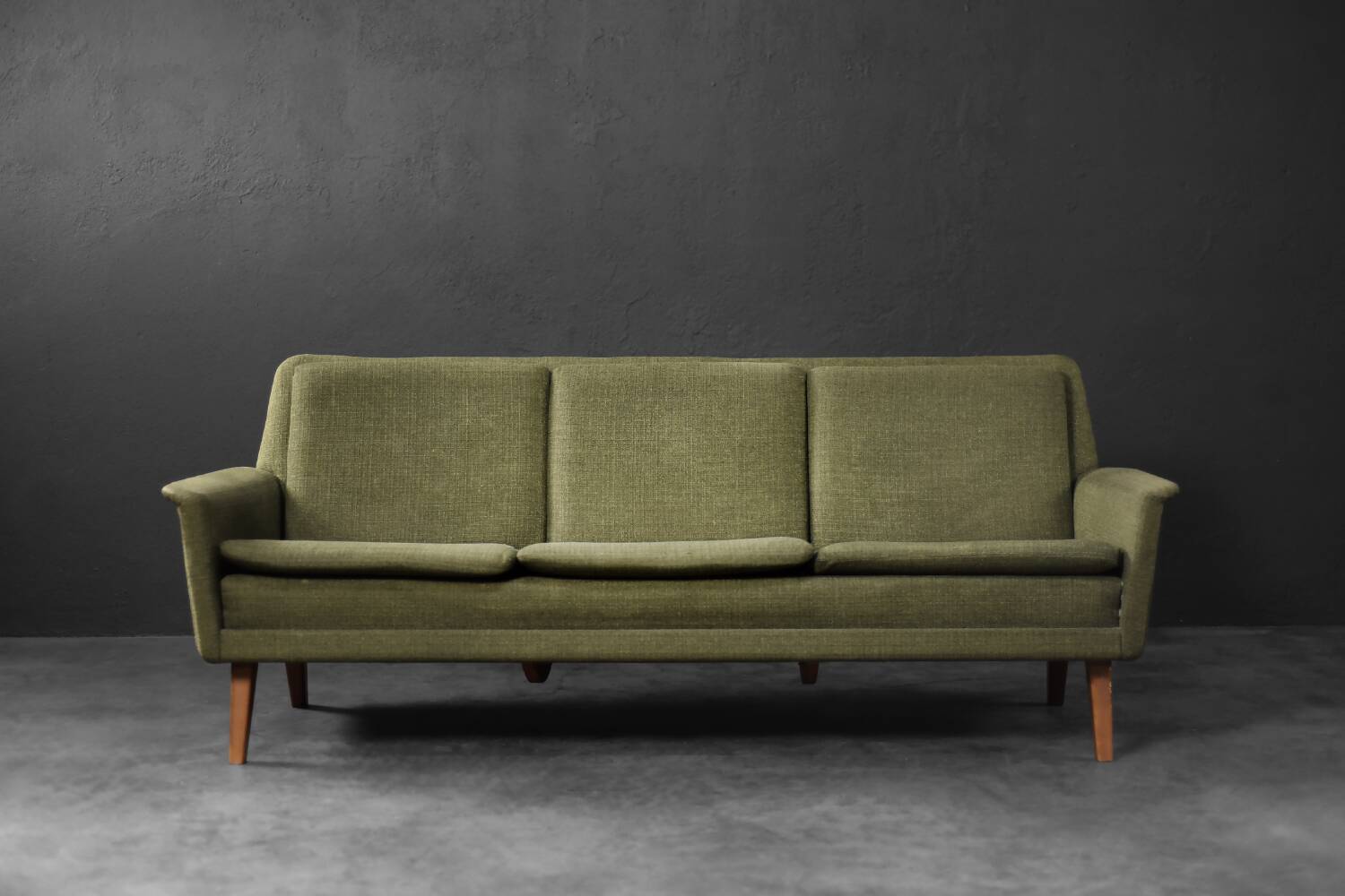 Vintage Danish Mid-Century Modern Green 3-Seater Sofa by Folke Ohlsson