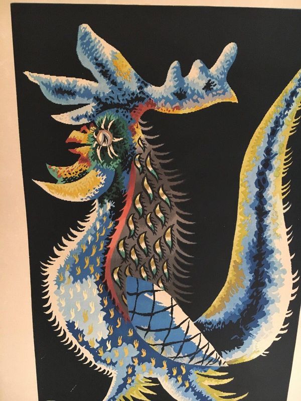 Impression représentant un coq. Travail français signé Jean Lurçat. Vers 1970