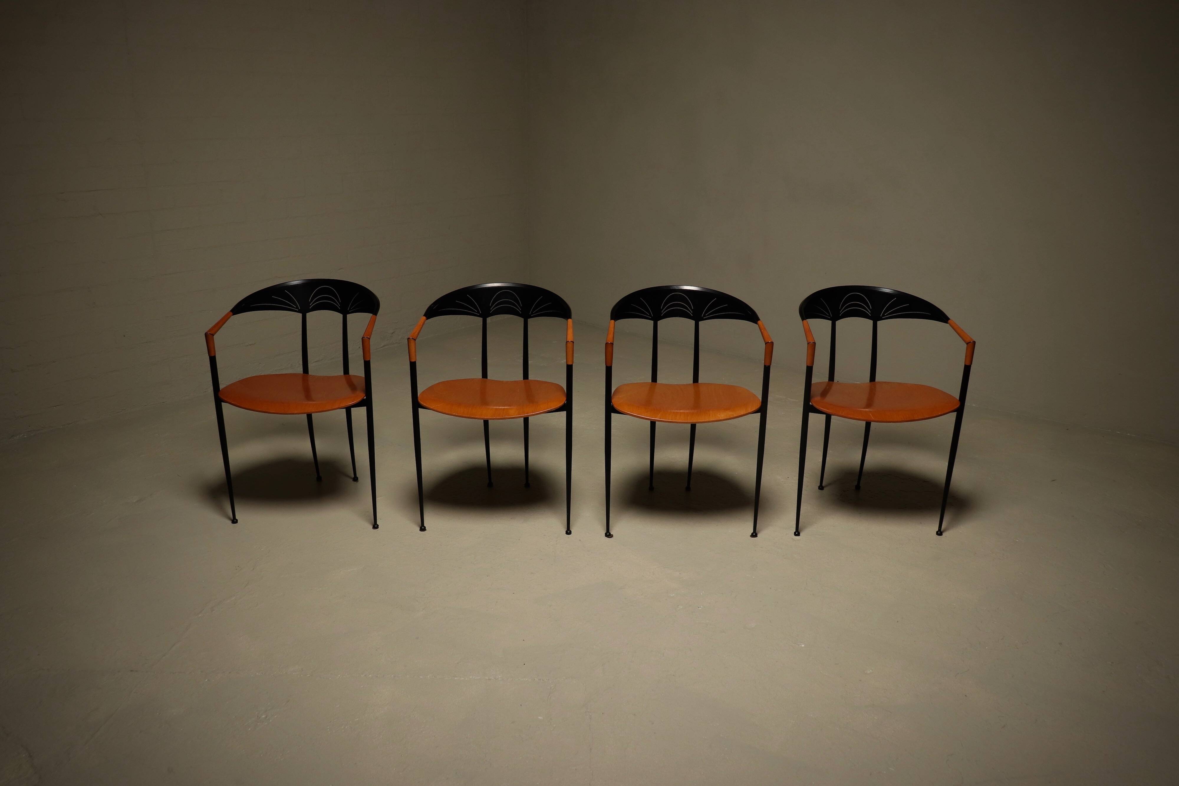 Set of 4 Post Modern Dining Chairs by Tetide Italy 1980s
