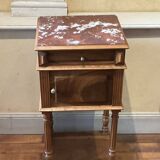 Old Henry II style bedside table in walnut with pink marble top, 19th century