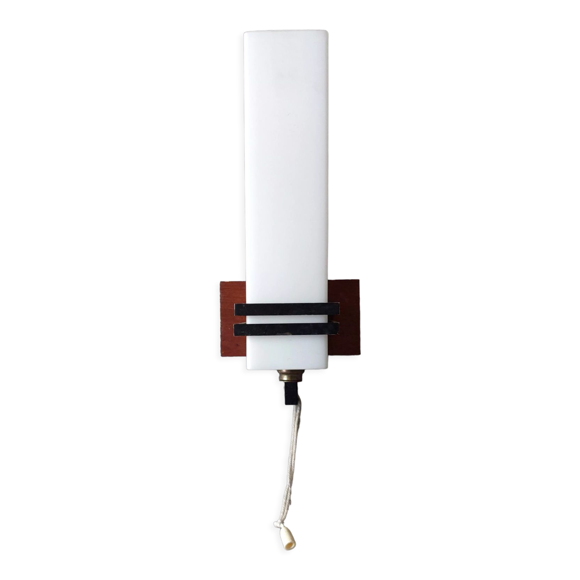 Modernist wall lamp teak, opaline and black metal 1960
