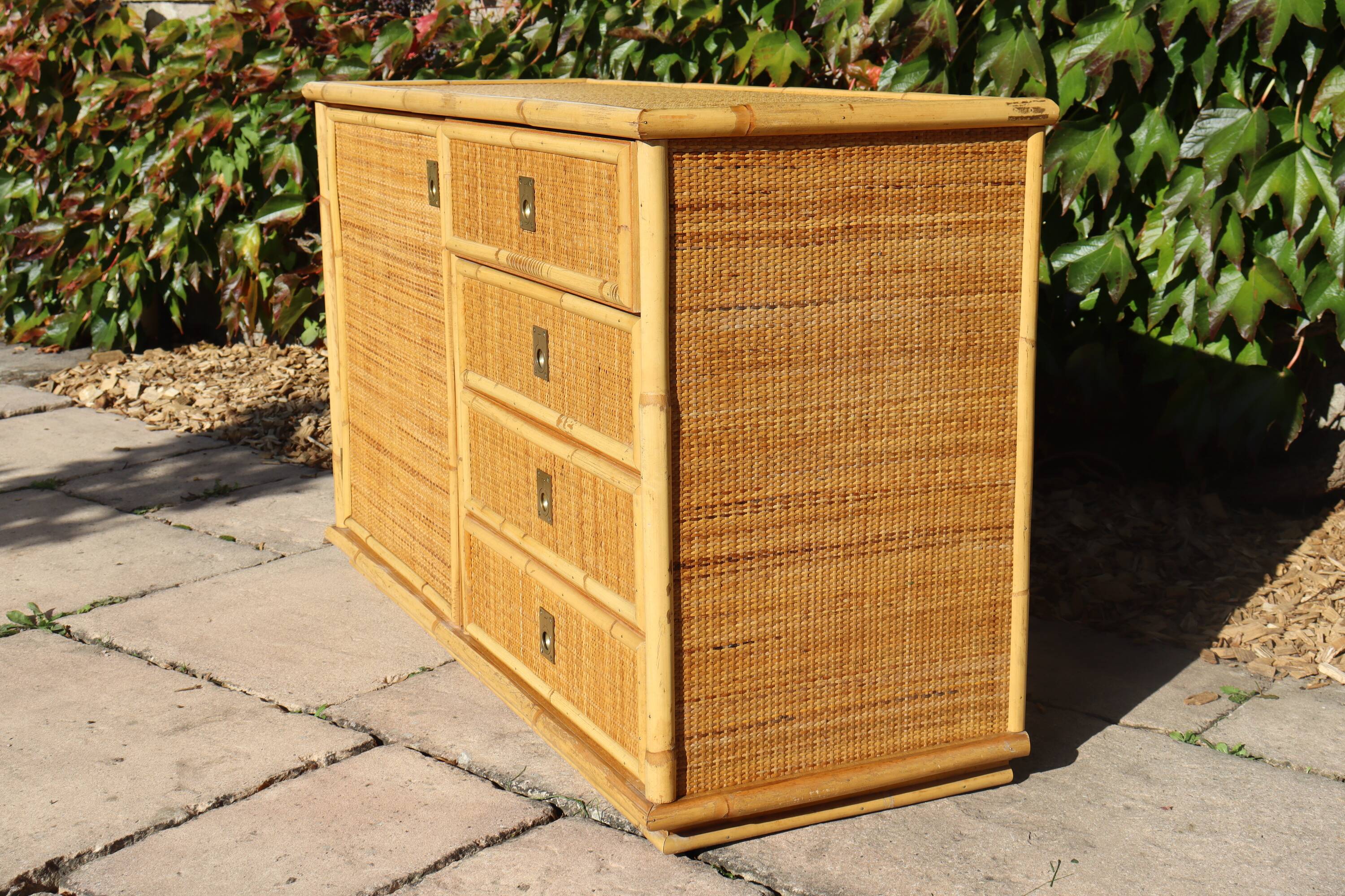 rattan and bamboo sideboard signed by Dal Vera Italy 1960