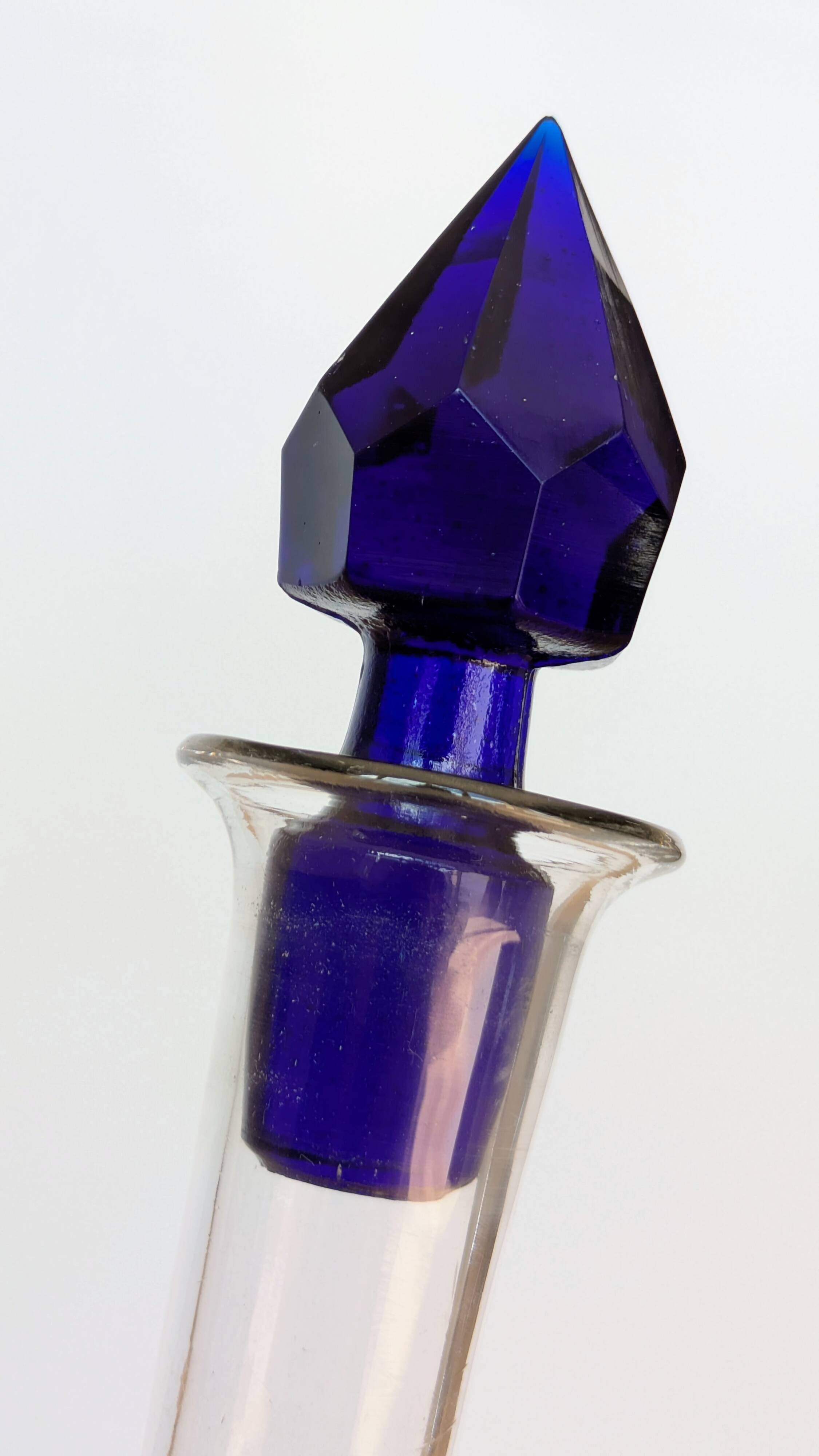 Elegant Two-Tone Carafe - Blown Glass White & Cobalt Blue - Murano Style