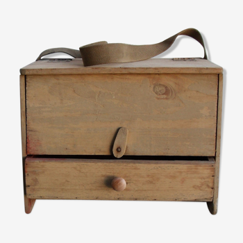 Ancienne caisse à pêche boite casier bois brut tiroir compartiment