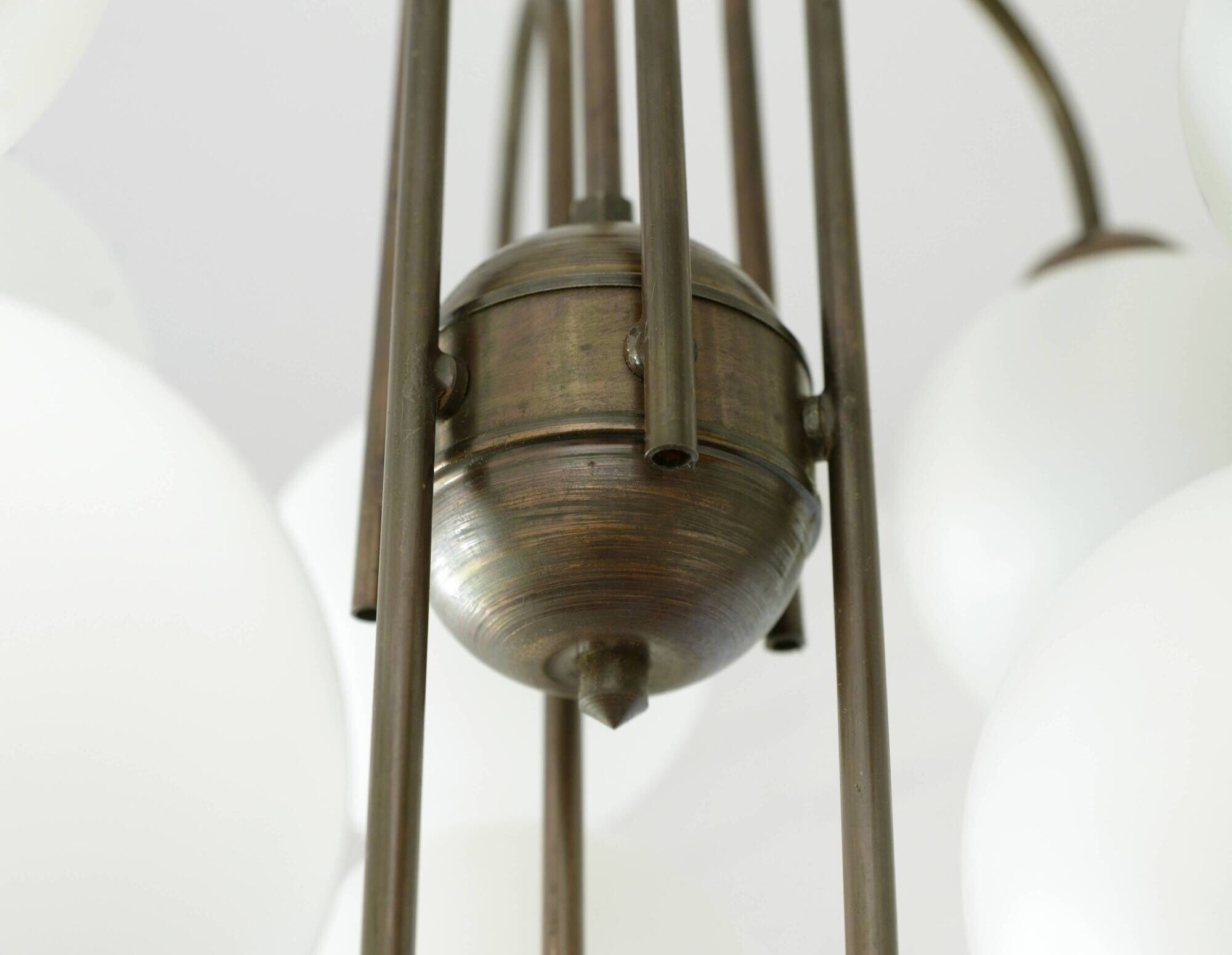 Large Mid Century Chandelier / Vintage Copper Gooseneck Pendant Light / Space Age / Yugoslavia 80's