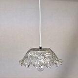 Portuguese farmhouse mid century clear floral glass hanging lamp, 1960s