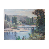River and bridge landscape painting