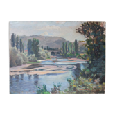 River and bridge landscape painting