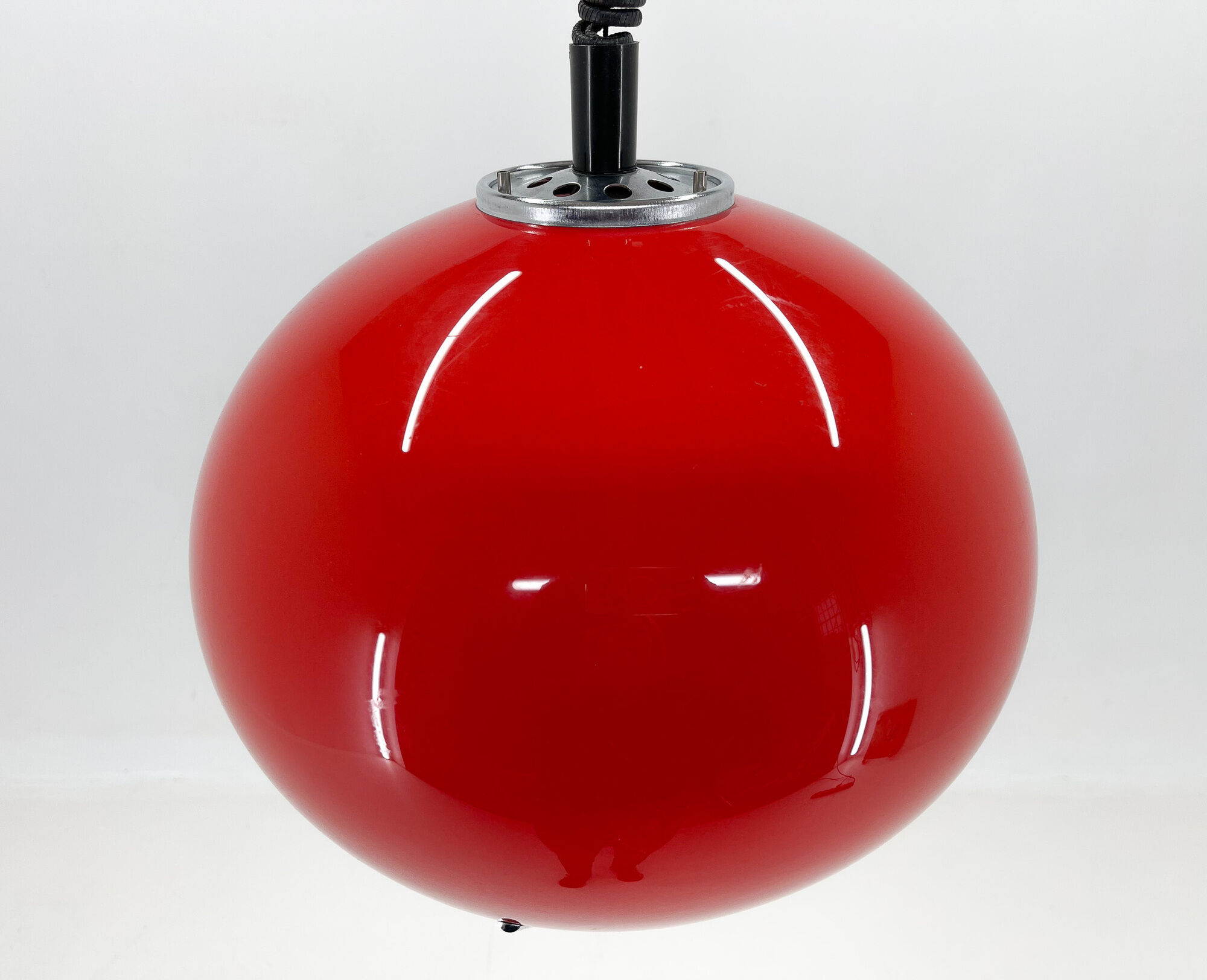 Mid century red hanging lamp with chrome by Harvey Guzzini for Meblo Italy