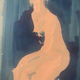 Monochrome blue watercolour tableau collection "blue lady" the pose, signed.