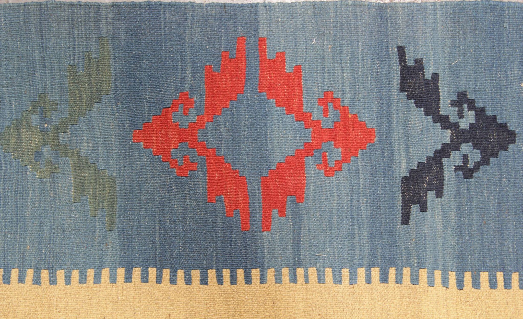 Large Yellow Kilim Rug, Gold Geometric Tribal Wool Carpet 300 x 202 cm