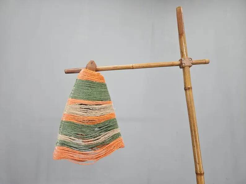 Rare Midcentury Floor Bambnoo and String Lamp, 1960s