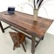Solid pine work table, grooved top, satin brown finish, year