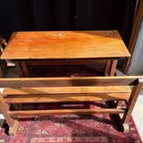Wooden school desk with integrated bench, France, 1950s