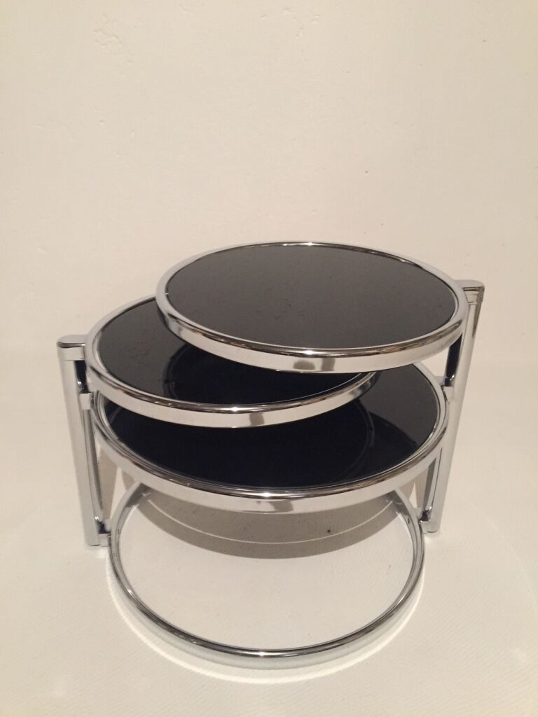 3-plate swivel coffee table in 1970s glass and chrome