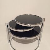 3-plate swivel coffee table in 1970s glass and chrome