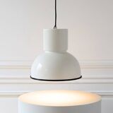 Lampshade in black and white enameled sheet metal, accompanied by its wall cover