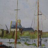 Painting of the port of Saint Malo, signed