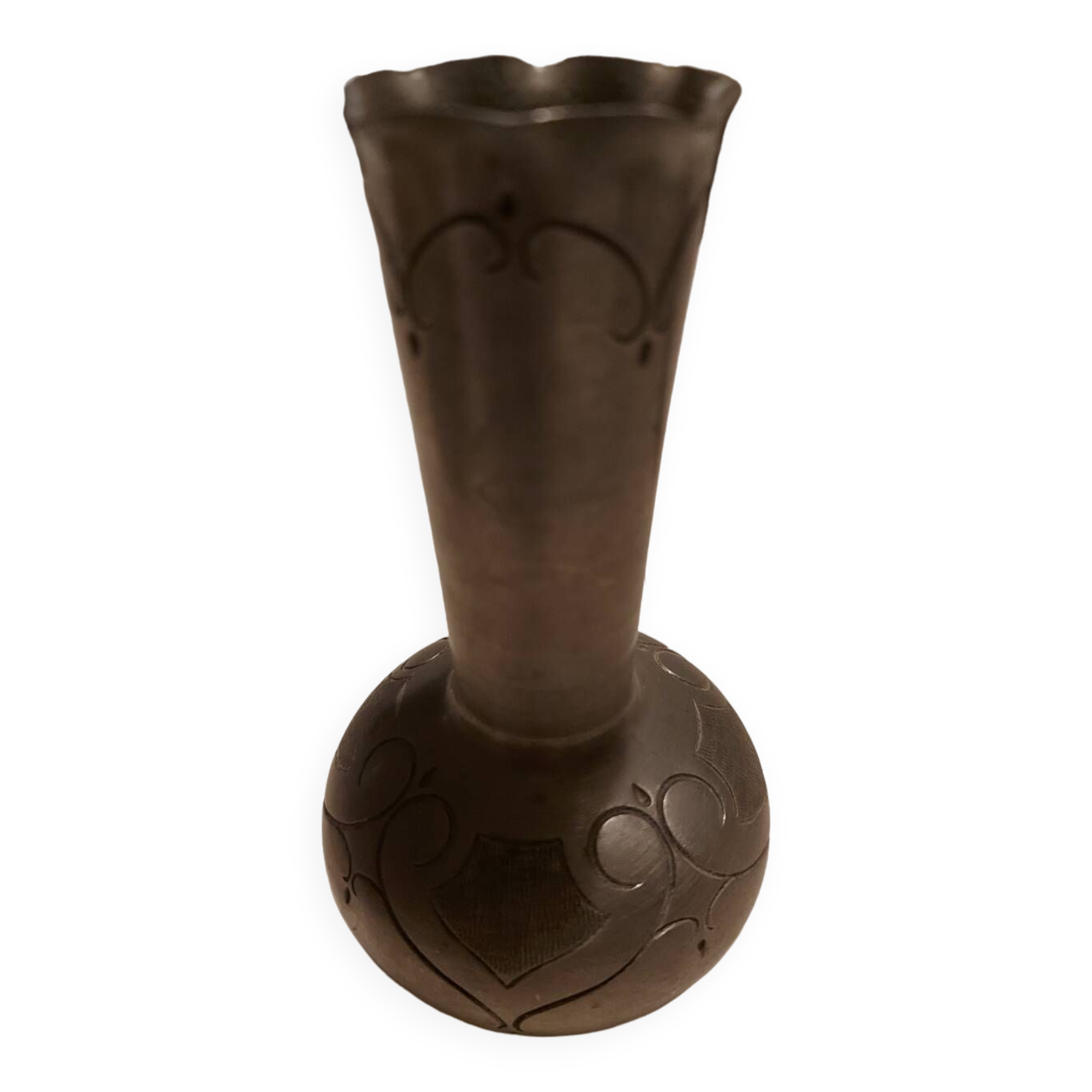 Single-stem vase in pewter signed Leboeuf