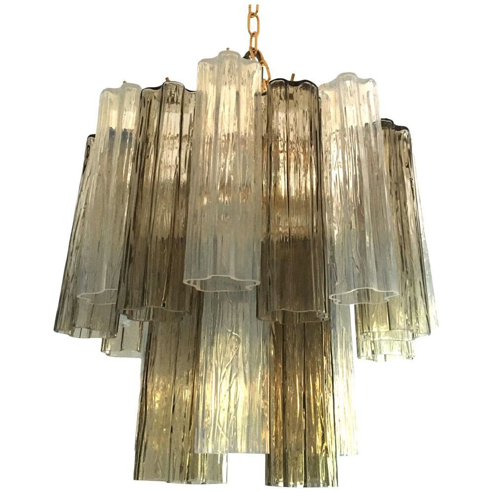 Fume’ and opalino “tronchi” murano glass chandelier d50 by simoeng