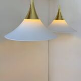 XL Pair of vintage pendants by Limburg, brass and opaline, Germany 1