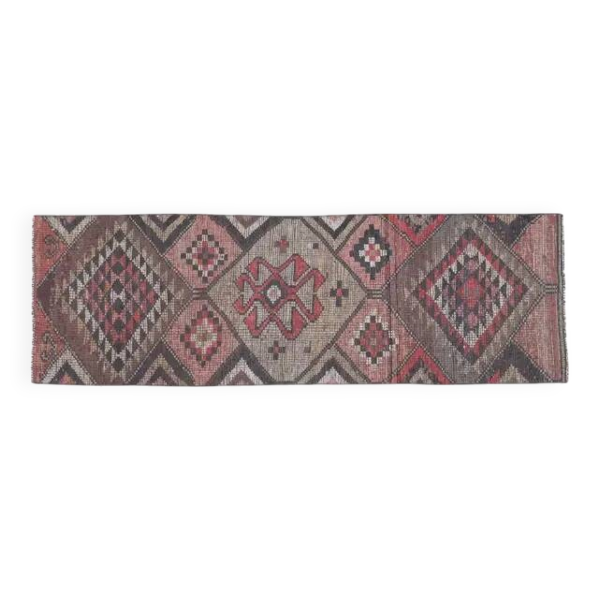 Boho Chic Turkish Pink Vintage Oushak Wool Runner Rug 82x271