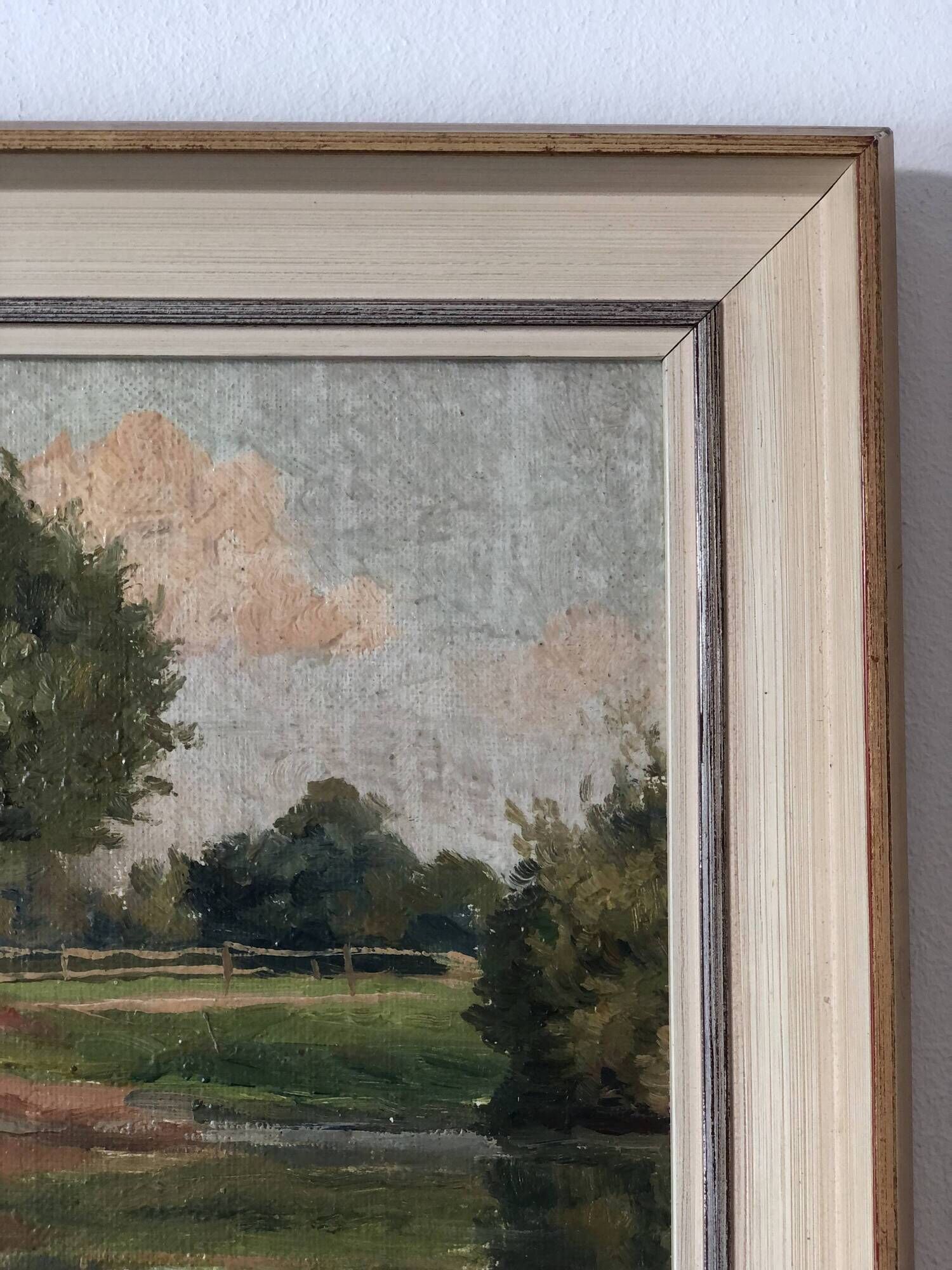 Vintage Original River Landscape Oil Painting: Framed Countryside Art