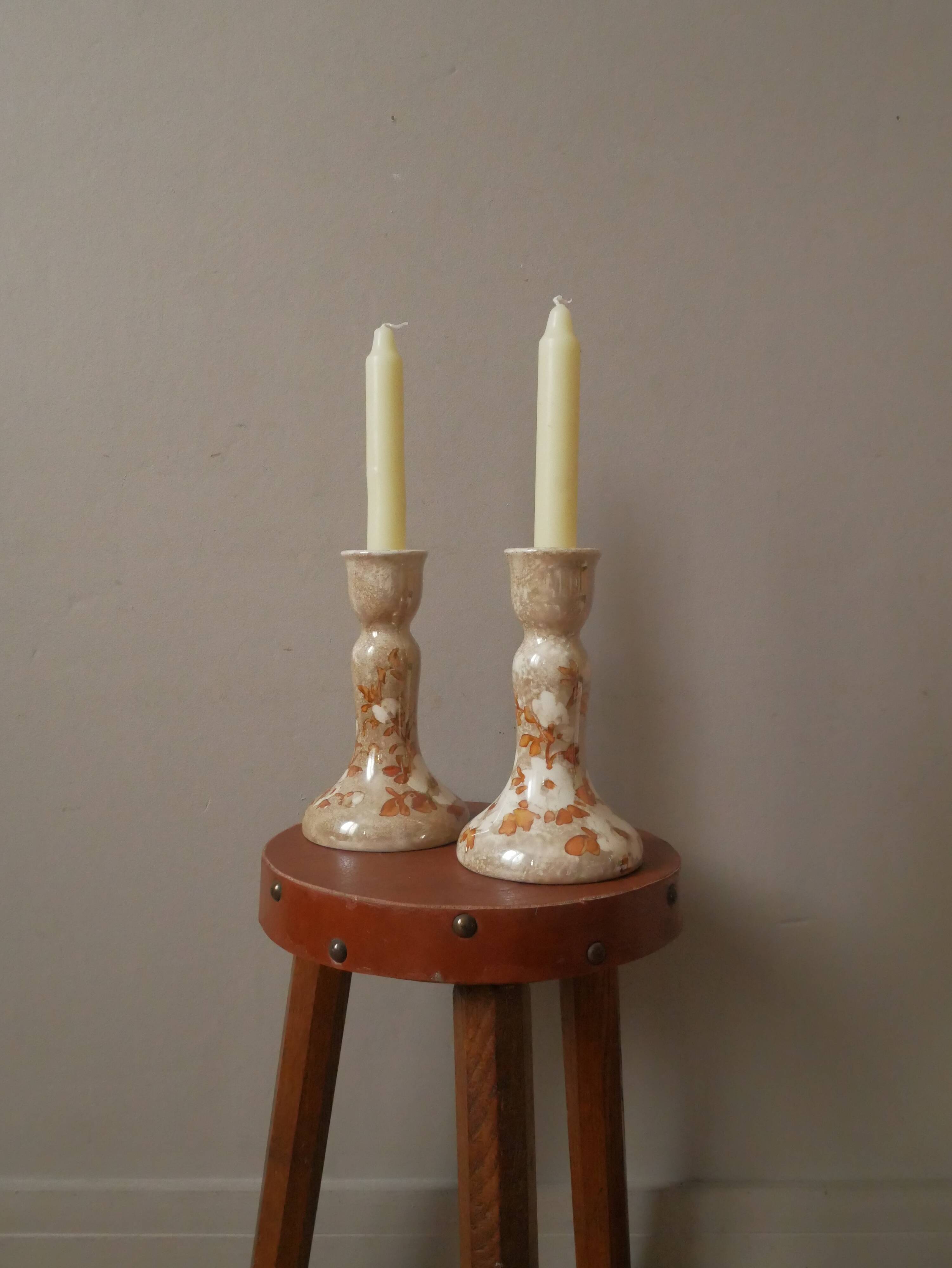 Pair of handcrafted porcelain ceramic candelabra candlesticks