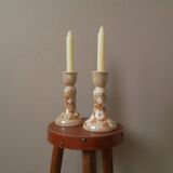 Pair of handcrafted porcelain ceramic candelabra candlesticks