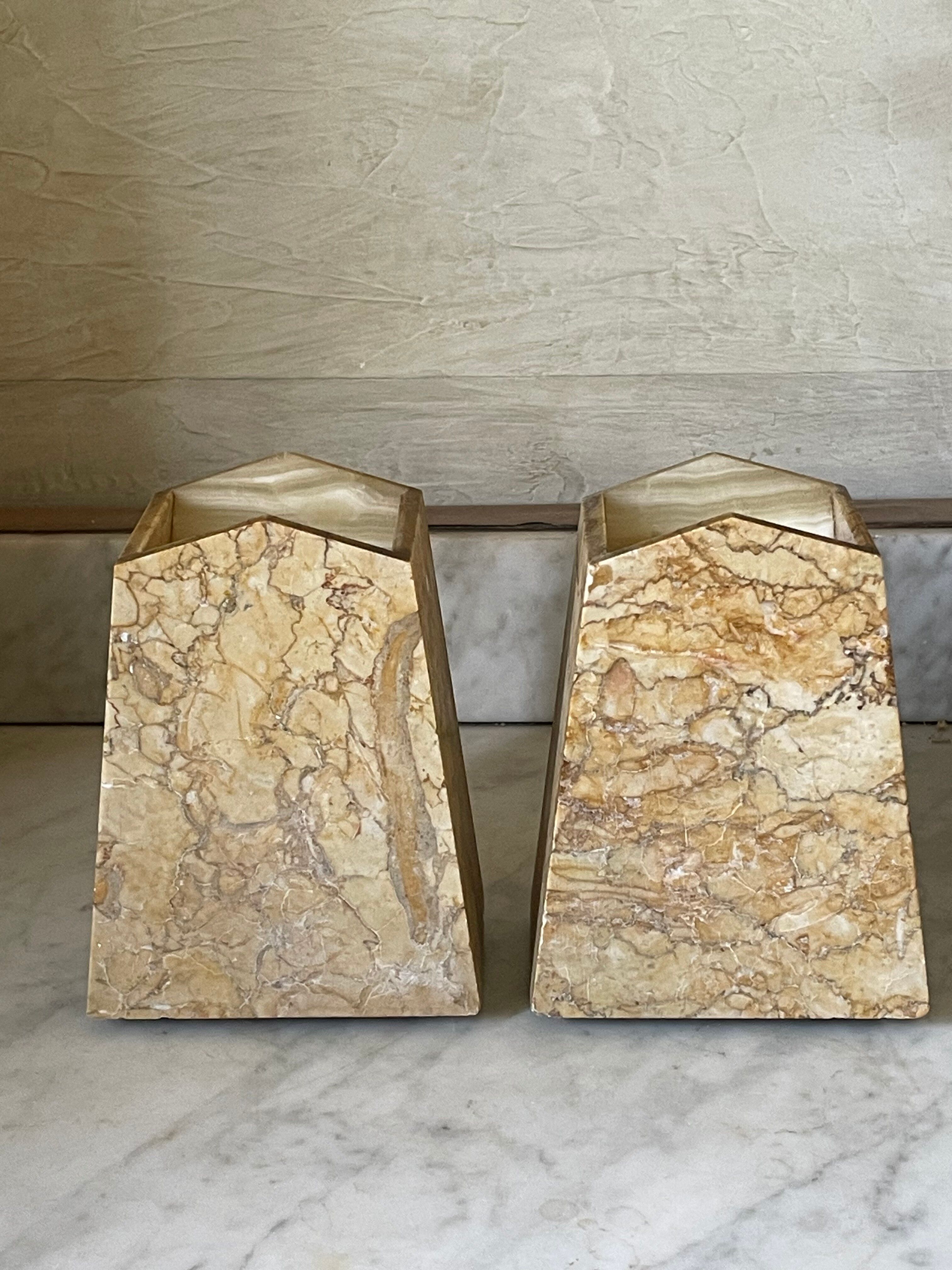 Art Deco marble and onyx bookends