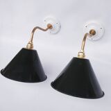 vintage wall lights in enamelled brass sheet metal