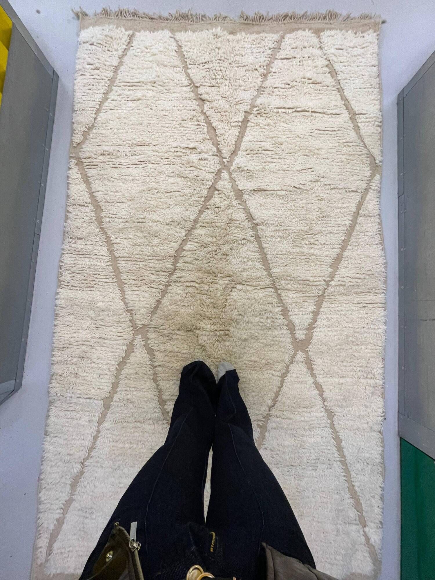 Handmade Moroccan Berber rug, cream and beige with diamonds 150x263cm