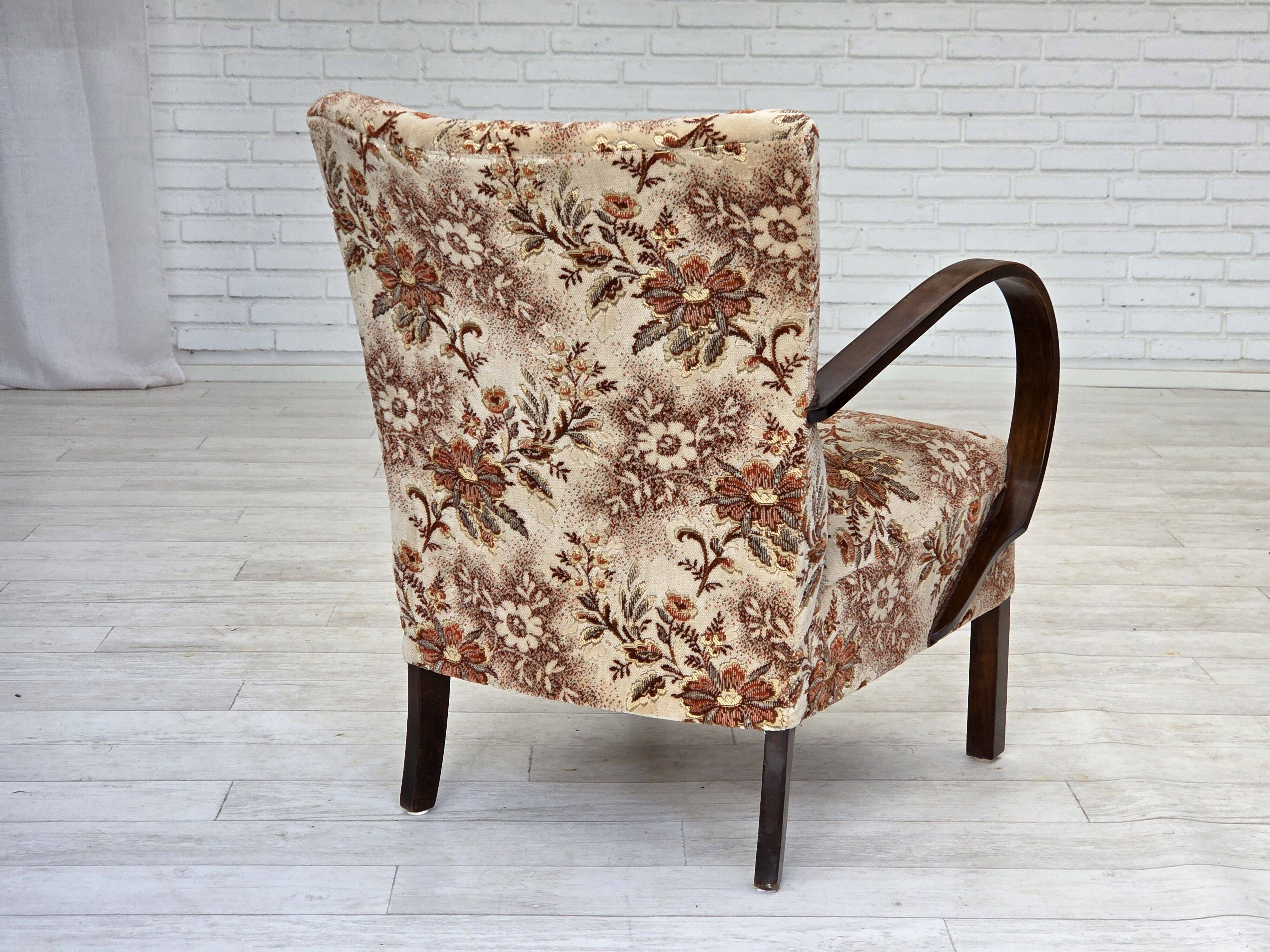 1950s, Danish artdeco armchair, furniture velour, beech wood, reupholstered