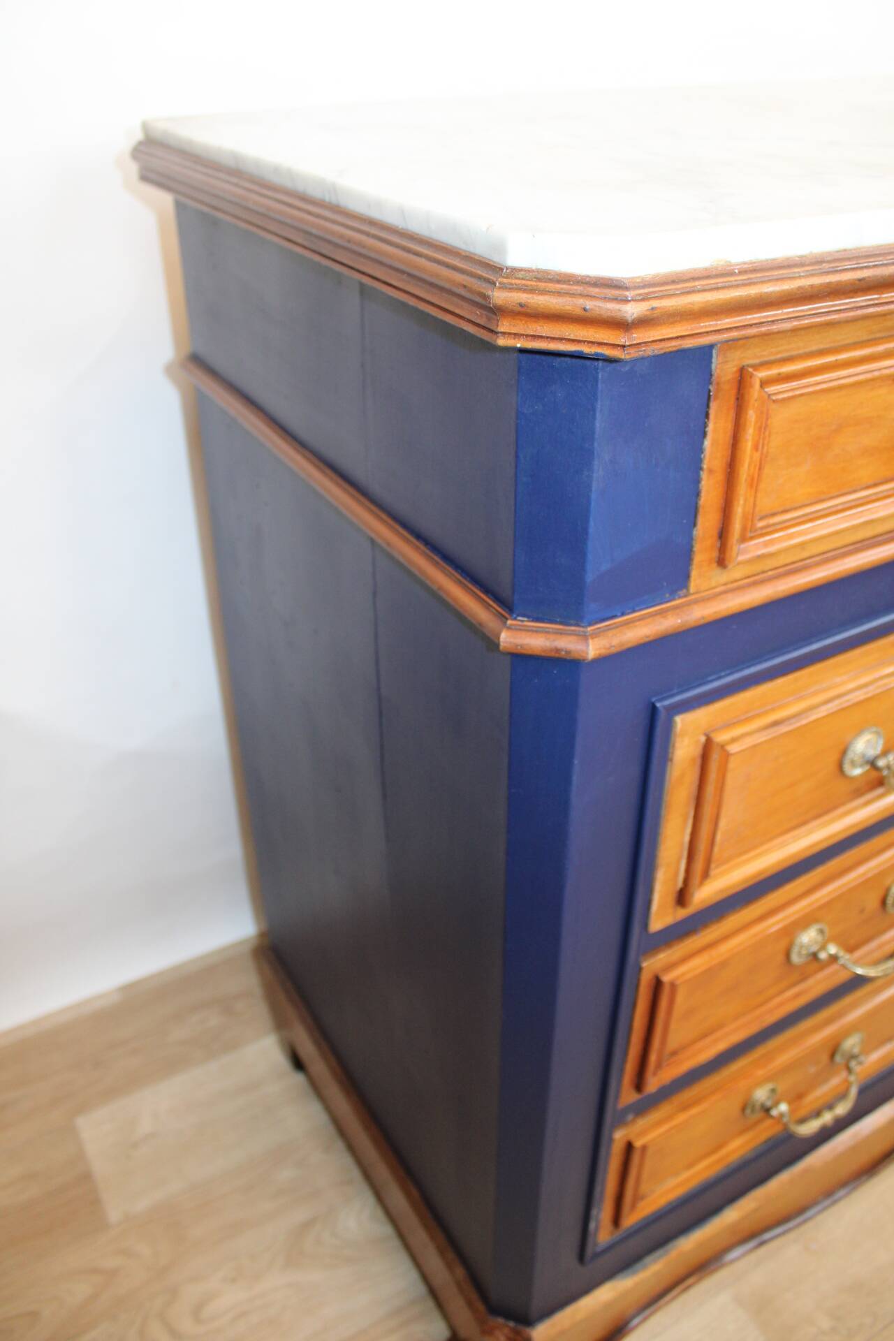 Chest of drawers in oak and gray marble, France 19th century