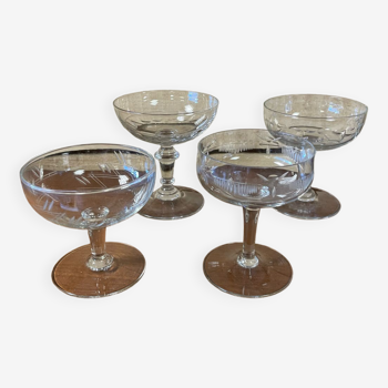 4 mismatched champagne glasses vintage cut crystal