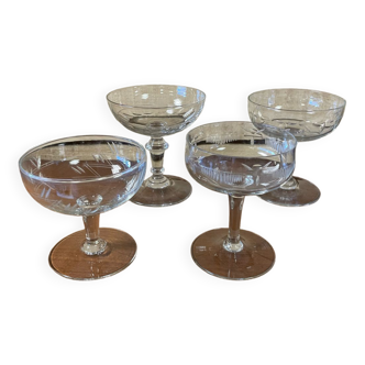 4 mismatched champagne glasses vintage cut crystal