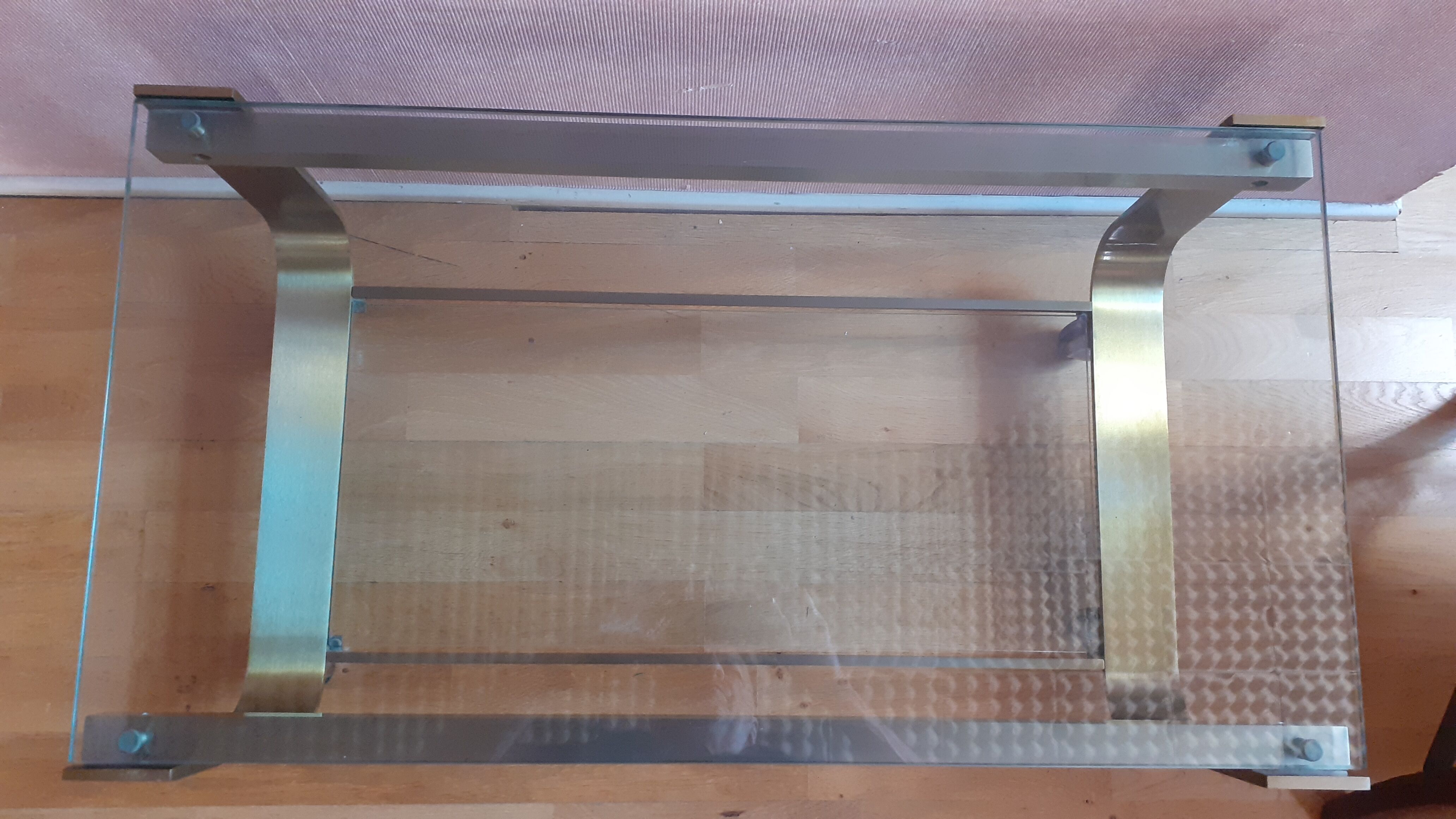 Coffee table 1970s, in metal 2 tones and glass.