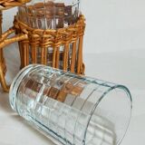 Six vintage 50s glasses in braided rattan cases