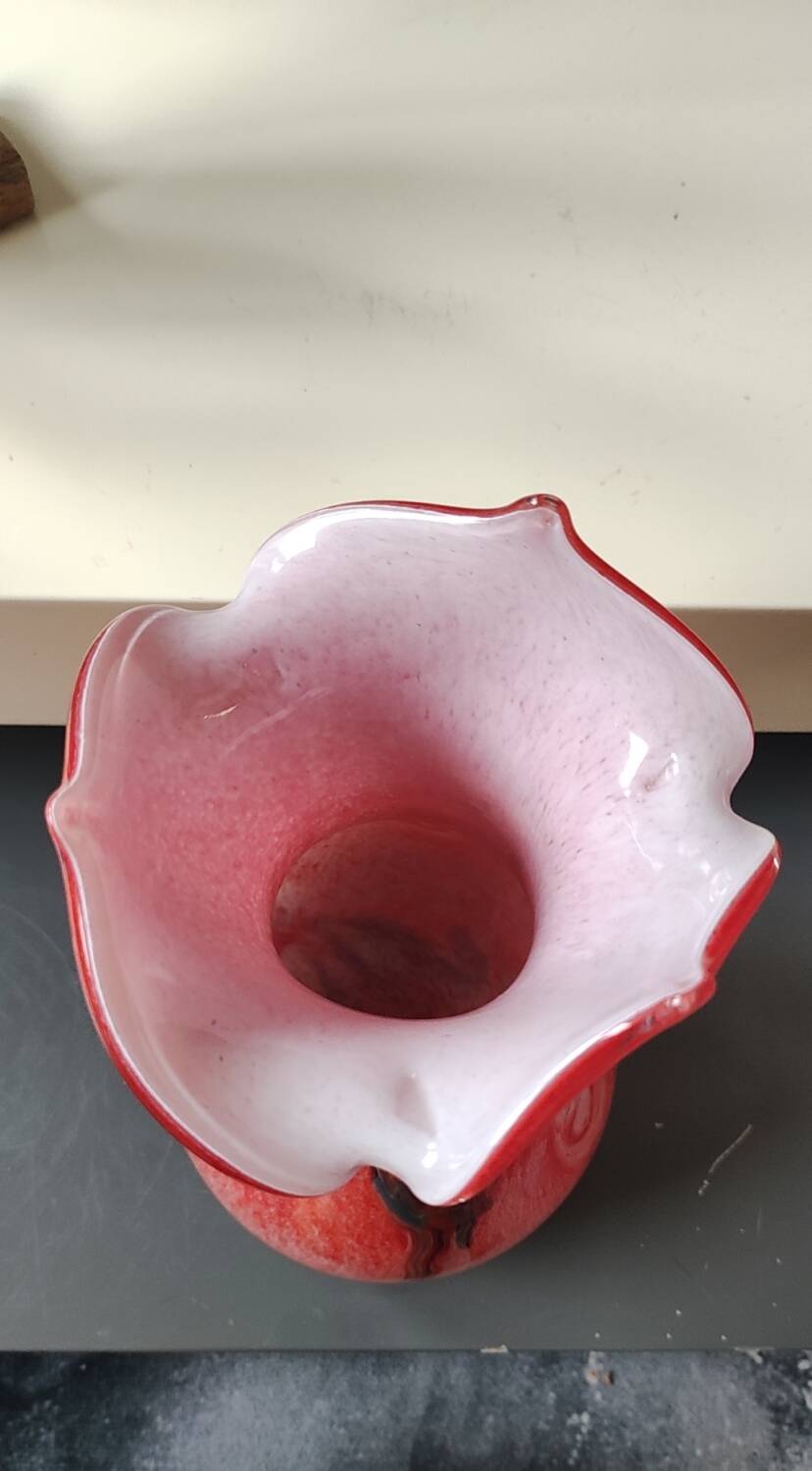 Large Floral Ball Vase/Kaysersberg Art Glassware. Speckled/Volutes