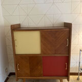 Buffet with 4 sliding doors, vintage wood and Formica