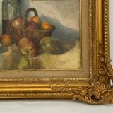 J poisat oil on canvas still life with fruits composition stucco frame