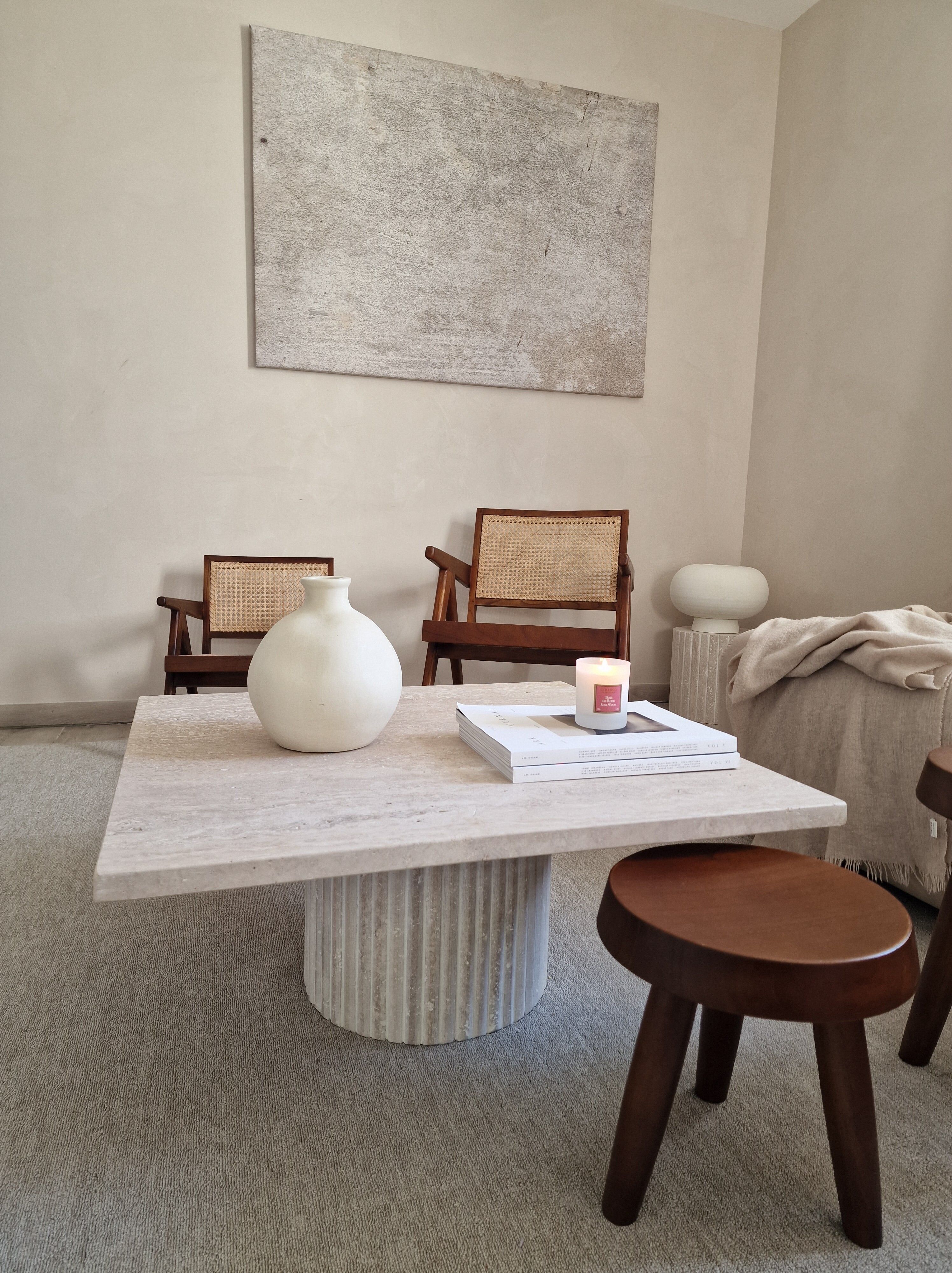 Natural travertine square Kalia coffee table 90x90