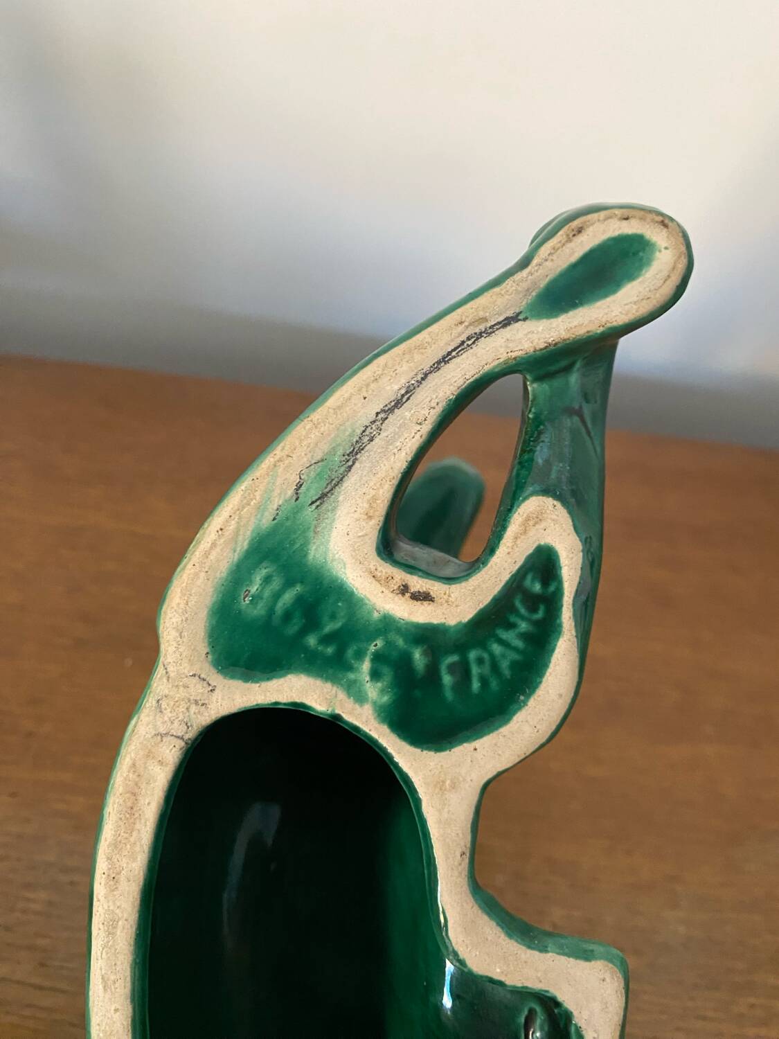 Antique St Clement German Shepherd Dog Sculpture Green Ceramic #C134