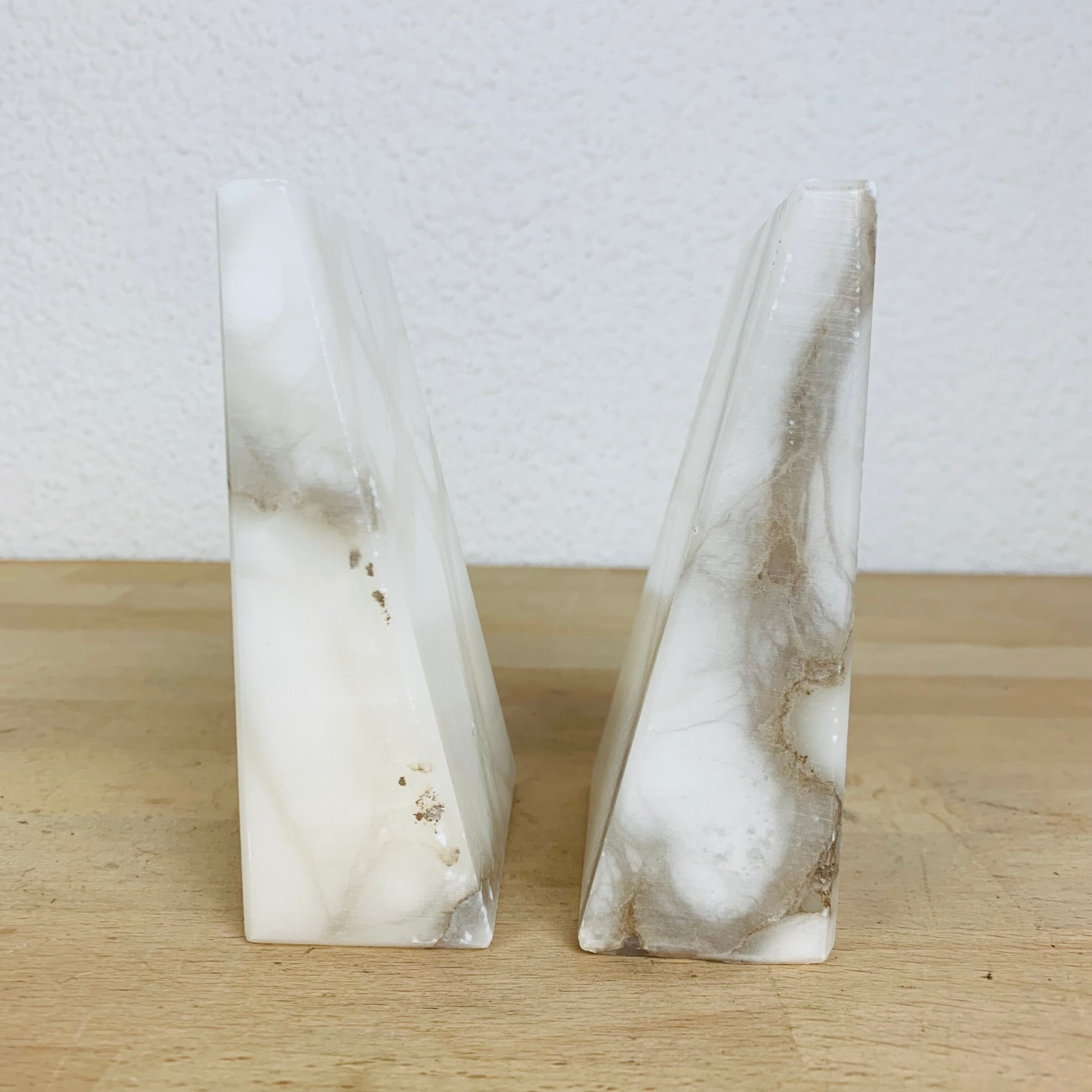 Pair of book greenhouses in alabaster white marble