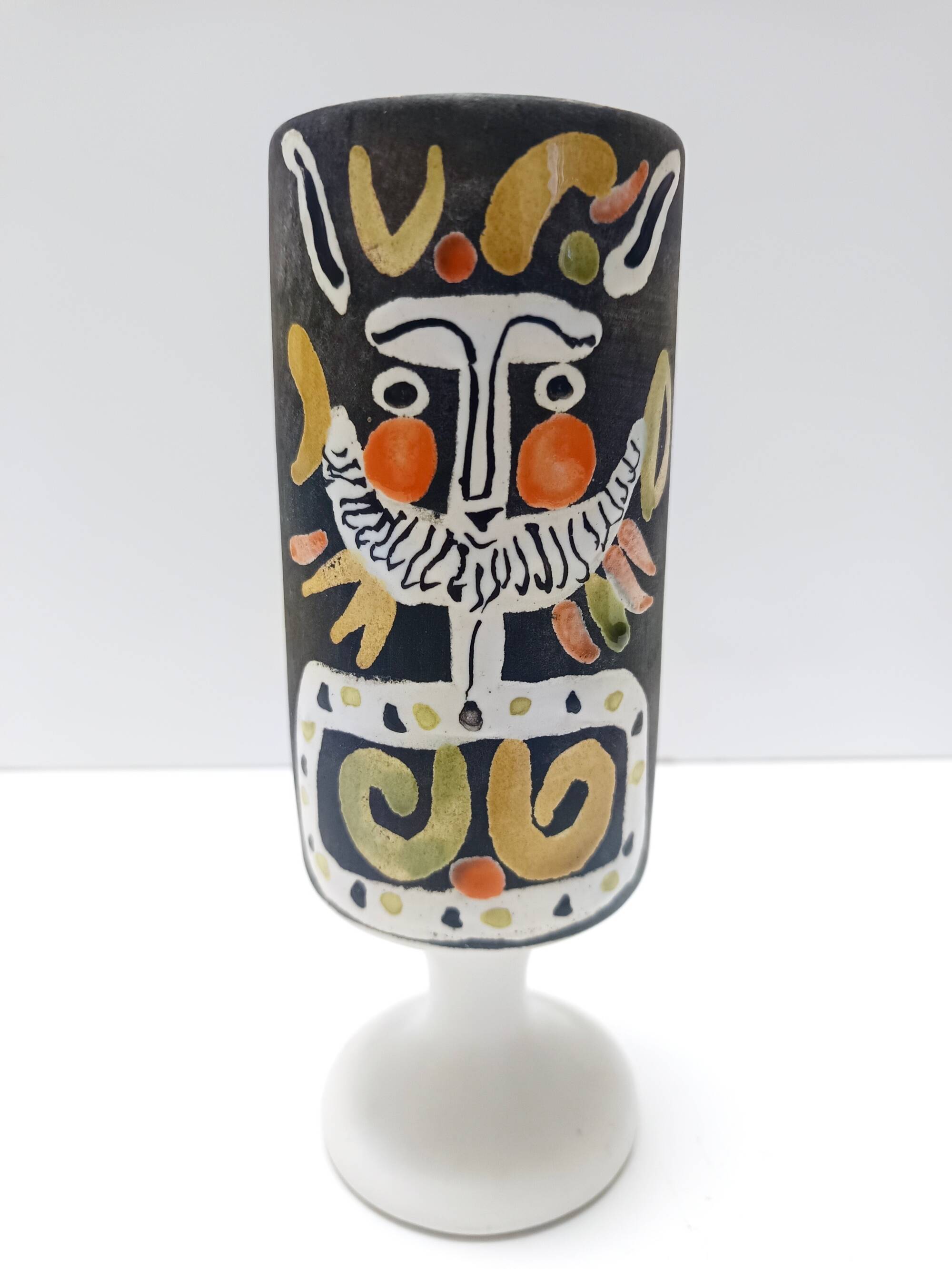 Black Lacquered Ceramic Goblet Vase by by Roger Capron, France