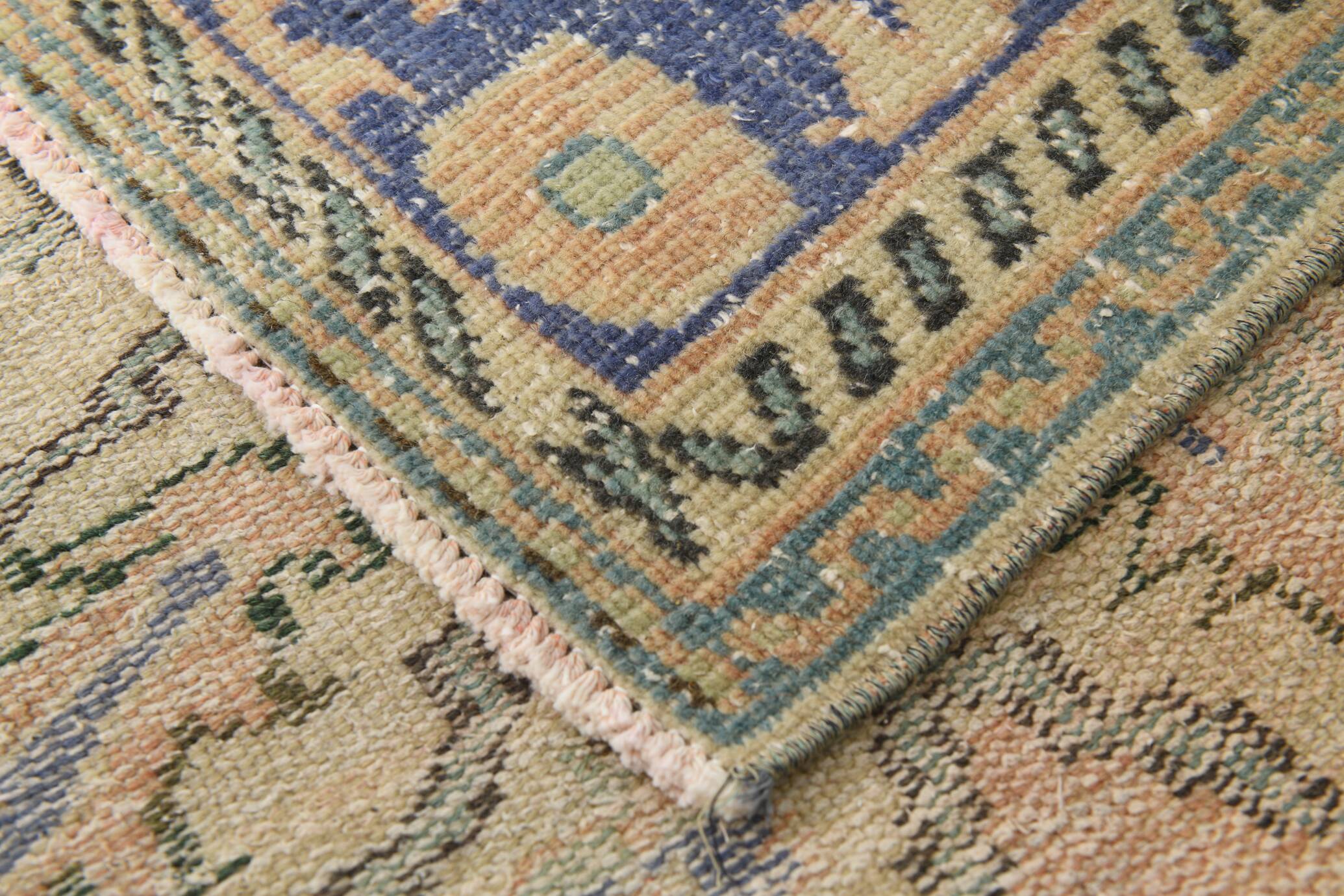 Samon & Blue Luxury Vintage Rug, Large Area Vintage Persian Rug, 218x302 Cm