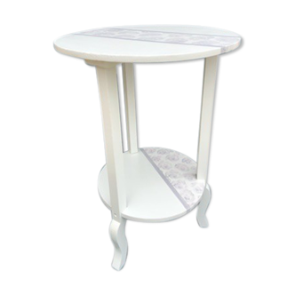 Guéridon blanc bois massif style shabby chic