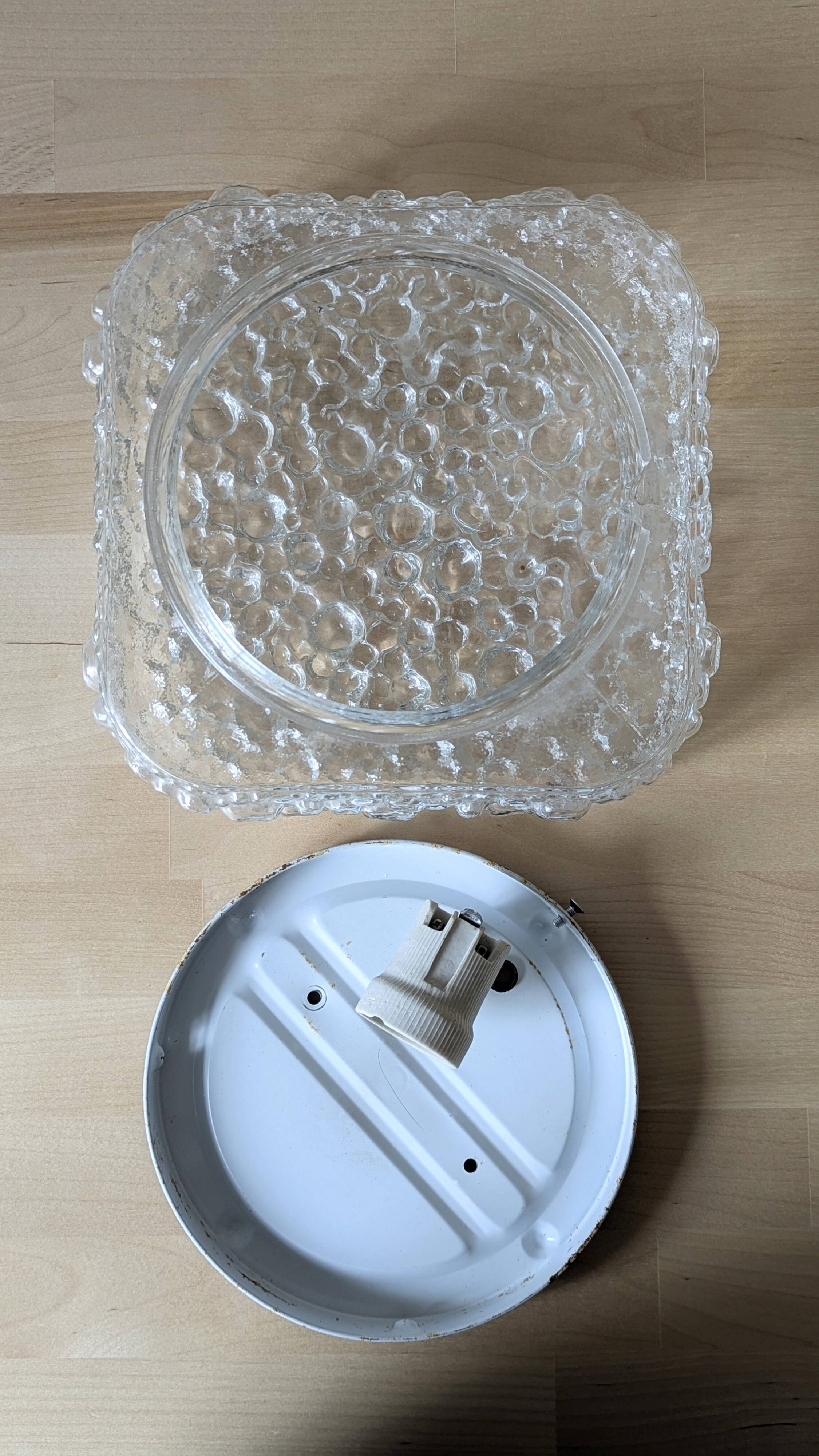 Square ceiling light with bubbled glass