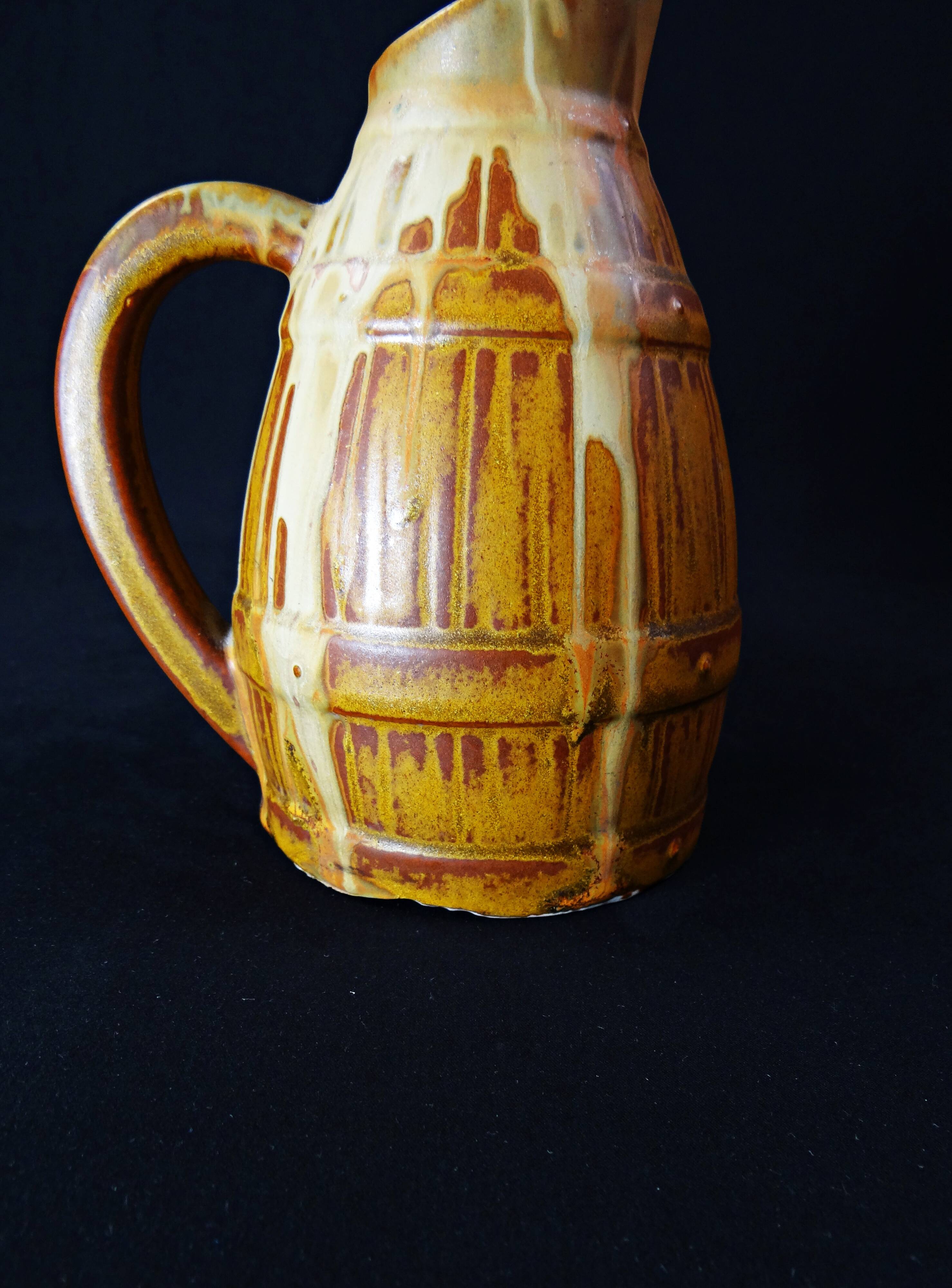 Antique pitcher jug signed Denbac n°437 in flamed stoneware, Art Deco period