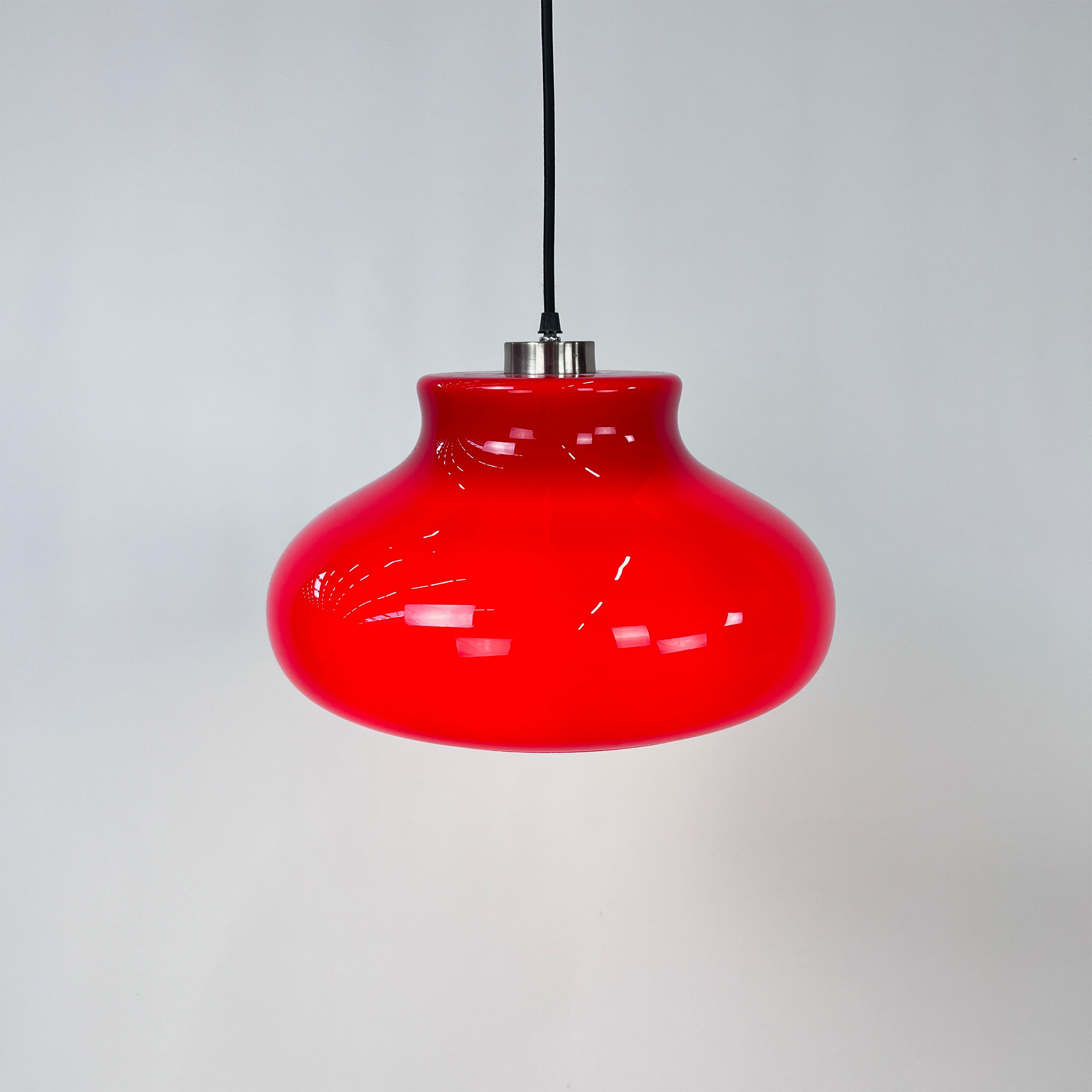 Vintage red glass pendant lamp, 1960s